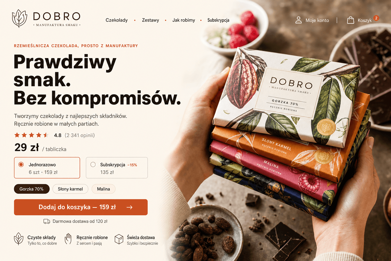 Gotowy sklep z rzemieślniczą czekoladą